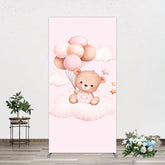 Aperturee - Aperturee Pink Balloon Sweet Teddy Baby Shower Rectangle Backdrop